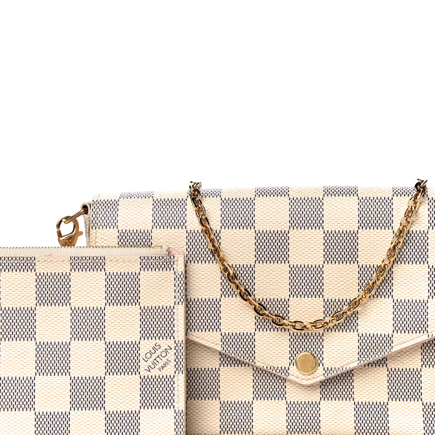 Damier Azur Pochette Felicie Chain Wallet Rose Ballerine