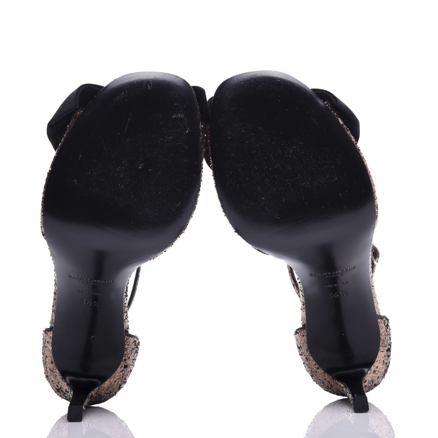 Saint Laurent Glitter Grosgrain Jane 100 Bow Ankle Strap Sandals 36.5 Bronze 6 of 11