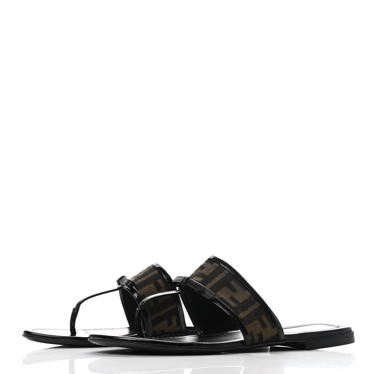 Fendi Patent Zucca Thong Sandals 36.5 Black 3 of 8