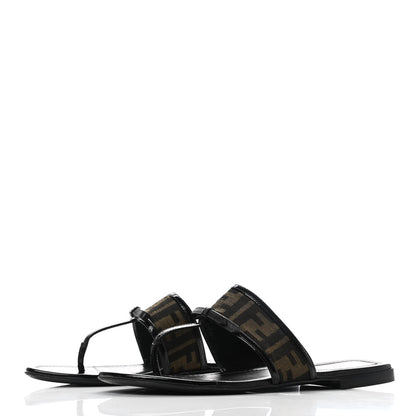 Fendi Patent Zucca Thong Sandals 36.5 Black 3 of 8