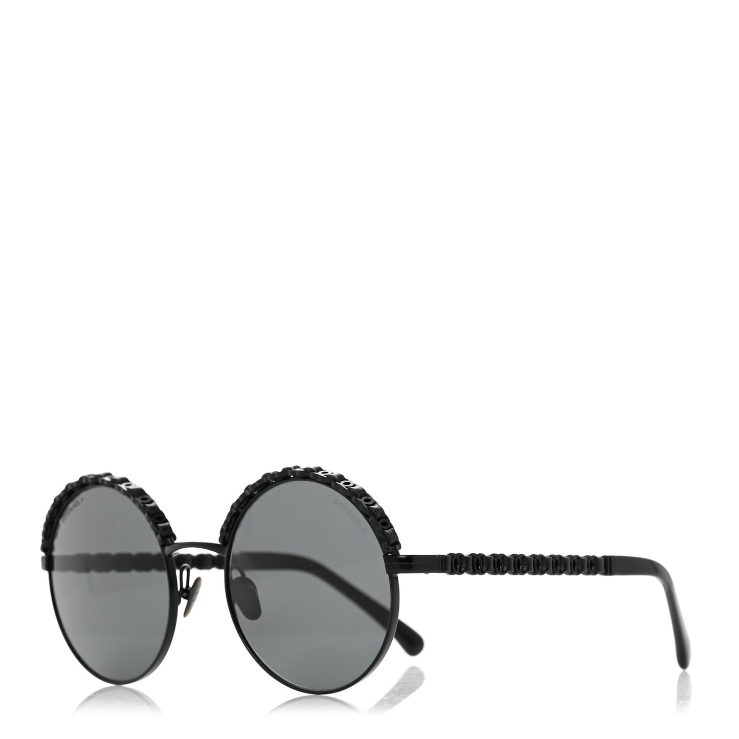 Metal Calfskin Round Chain Sunglasses 4265-Q Black