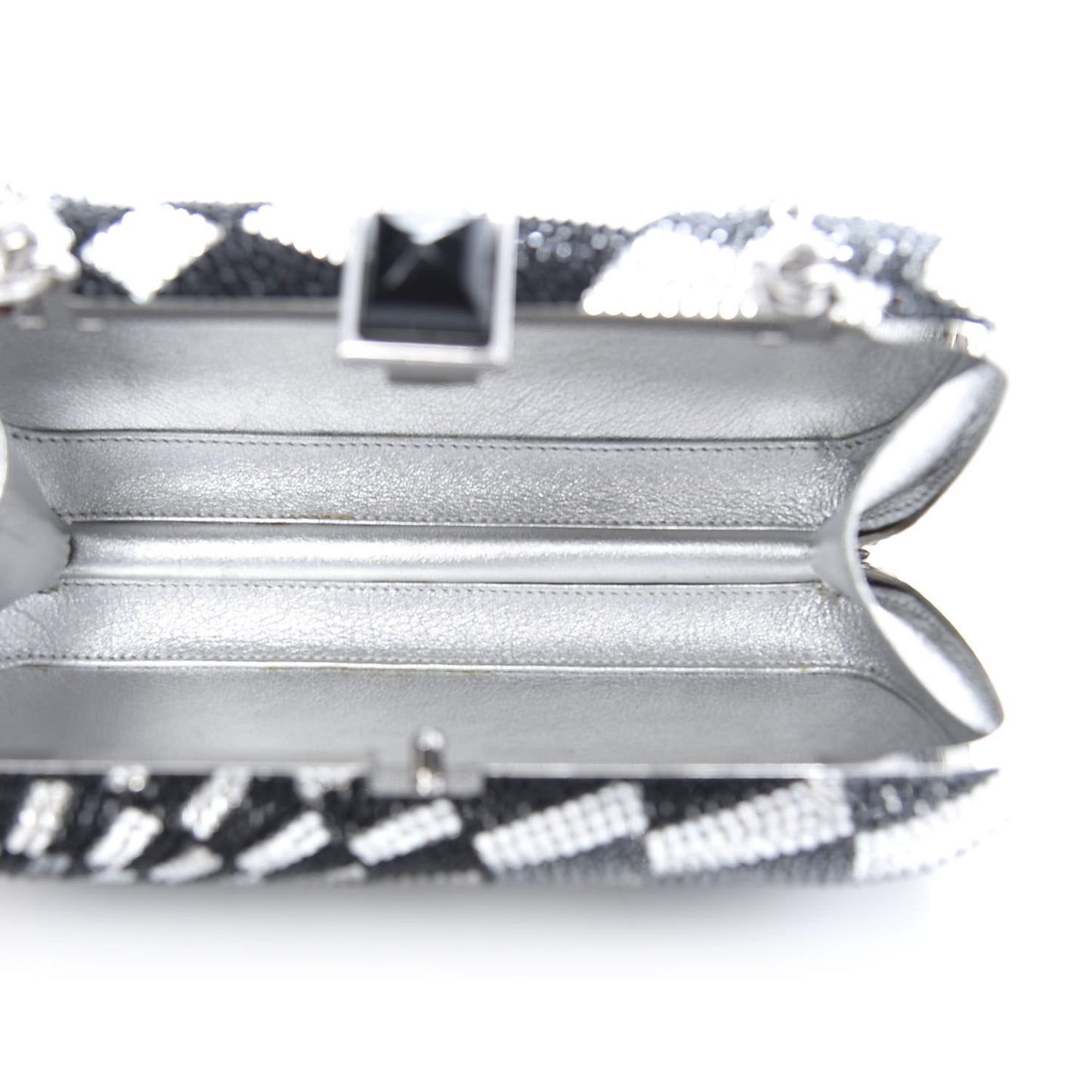 Swarovski Crystal Checkered New Soap Dish Miniaudiere Clutch Black Silver