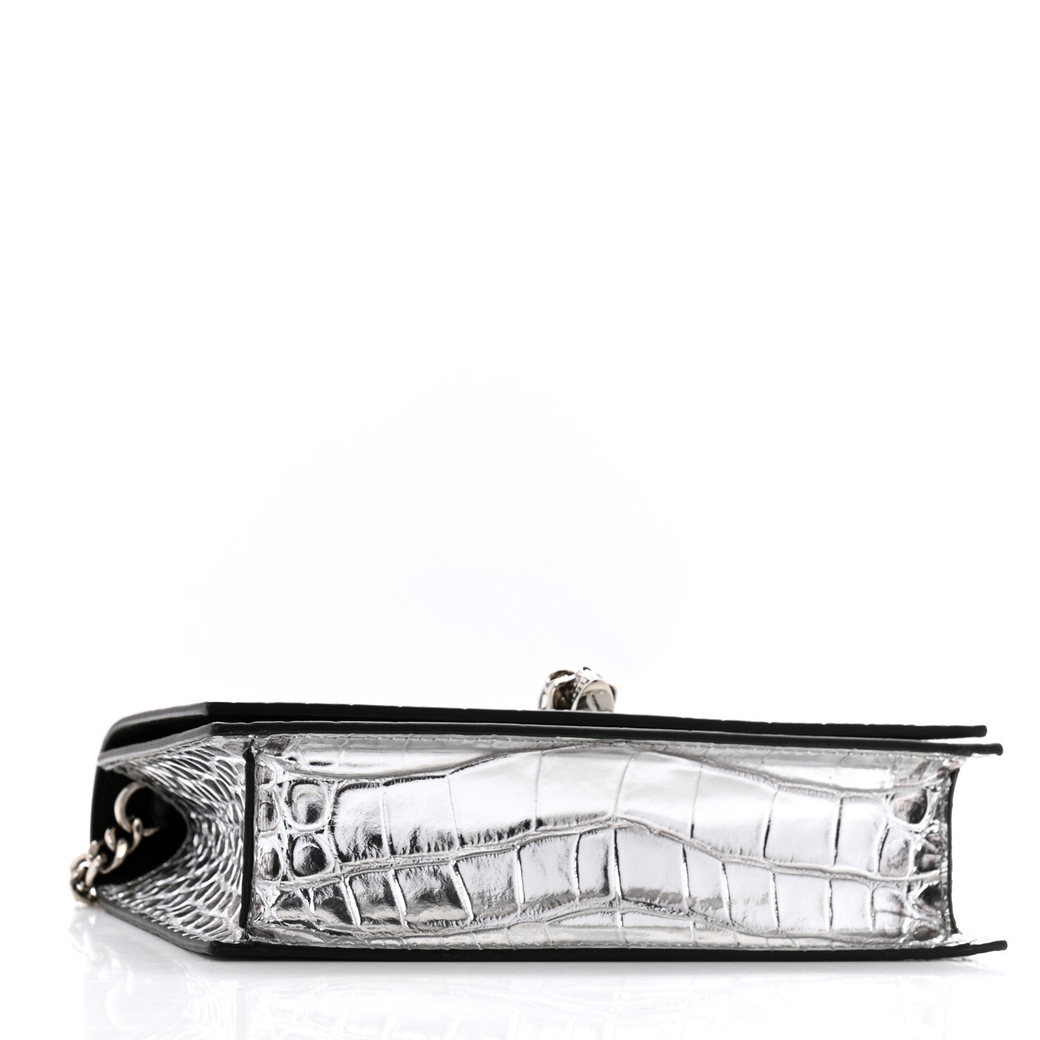 Alexander McQueen Metallic Calfskin Crocodile Embossed Skull Mini Shoulder Bag Silver 4 of 11