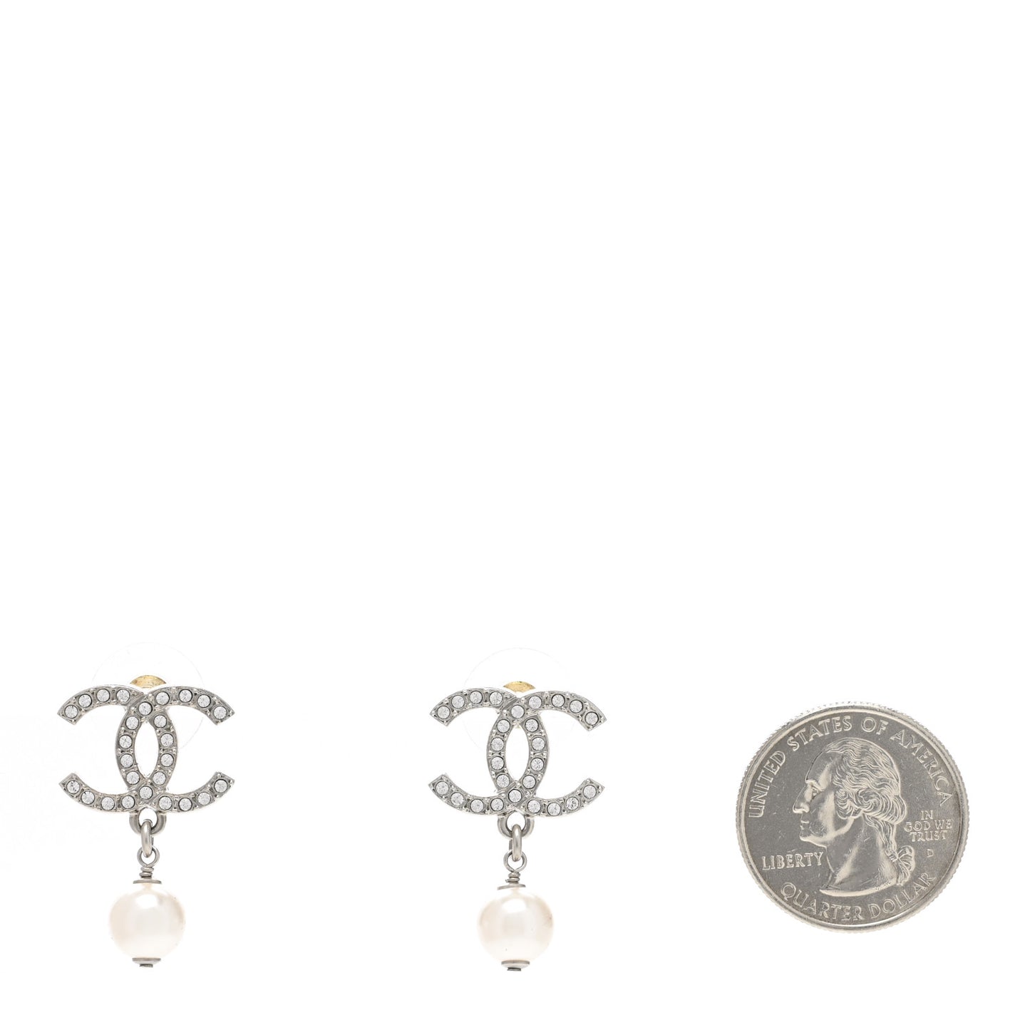 Pearl Crystal CC Drop Earrings Silver Pearly White