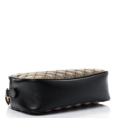 Gucci Monogram Matelasse Diagonal Small GG Marmont Chain Shoulder Bag Beige Black 4 of 5
