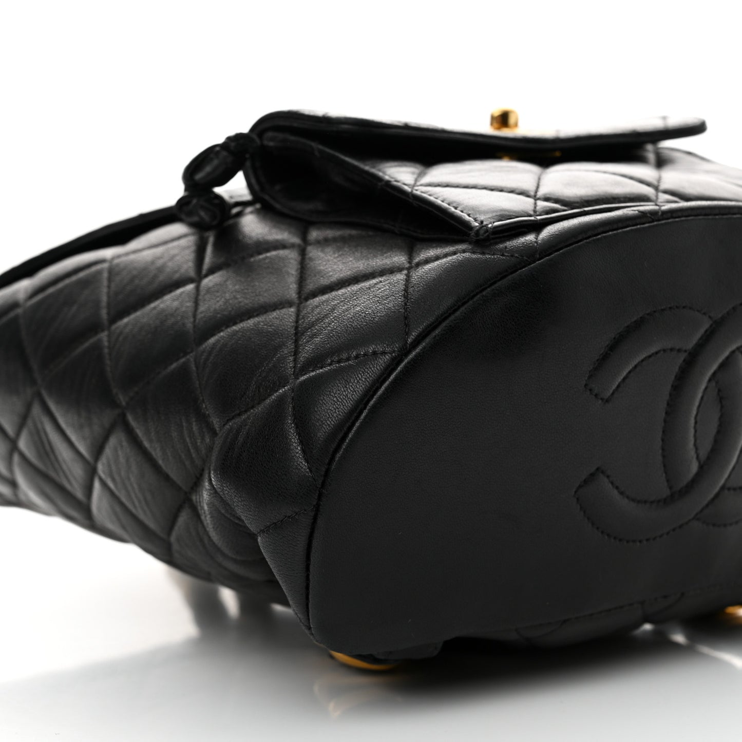 Lambskin Quilted Drawstring Backpack Black