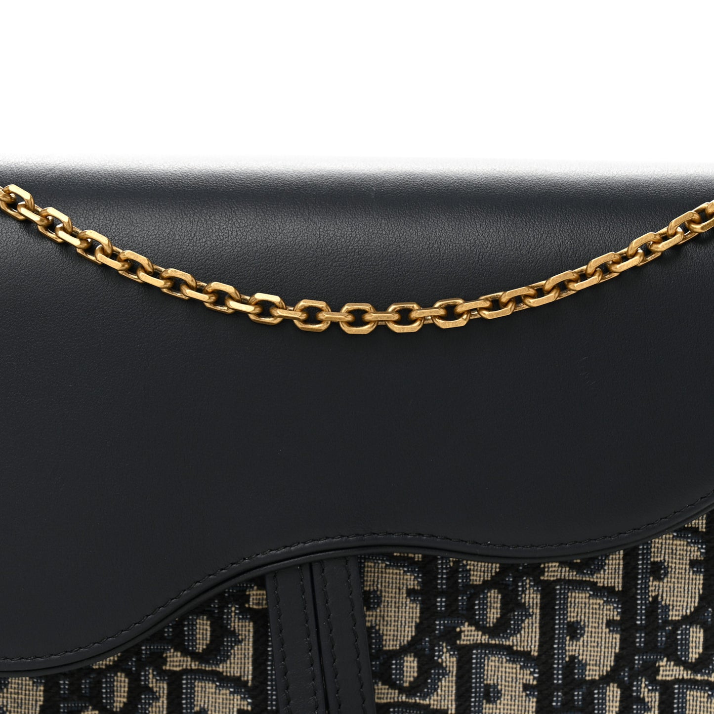 Oblique Smooth Calfskin Medium Saddle Pouch With Chain Blue