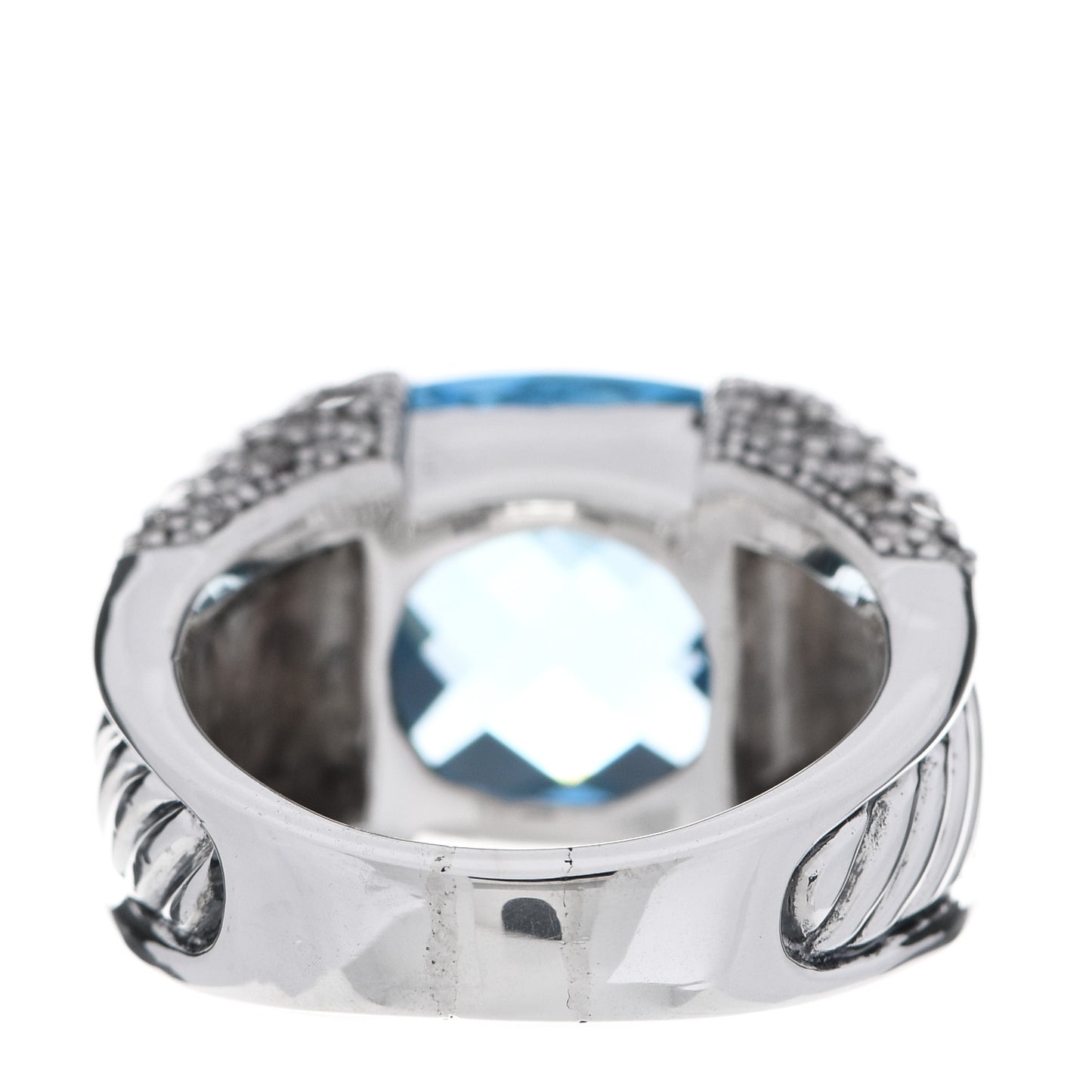 Sterling Silver Blue Topaz Diamond 14mm Cocktail Ring 57 8