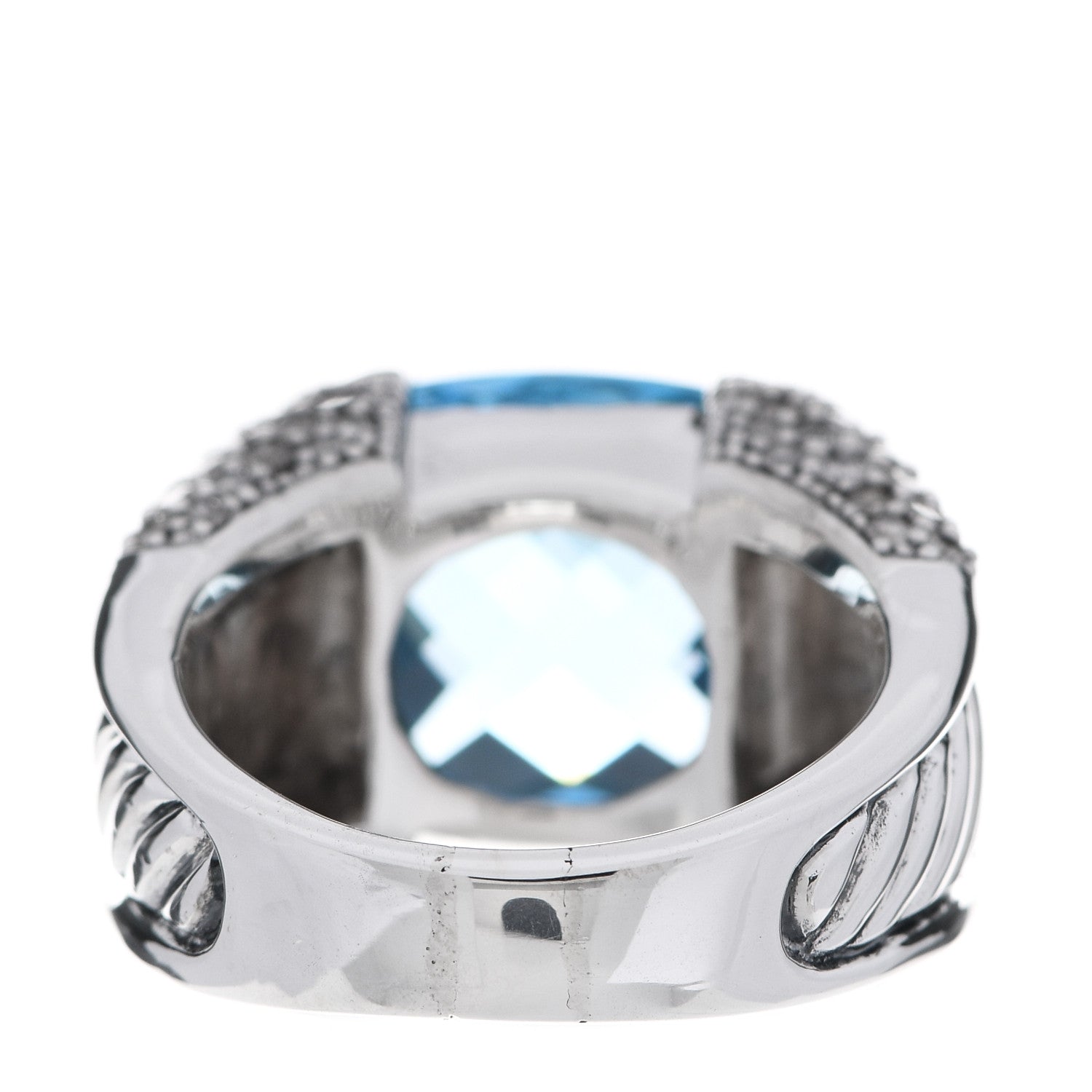 David Yurman Sterling Silver Blue Topaz Diamond 14mm Cocktail Ring 57 8 4 of 7