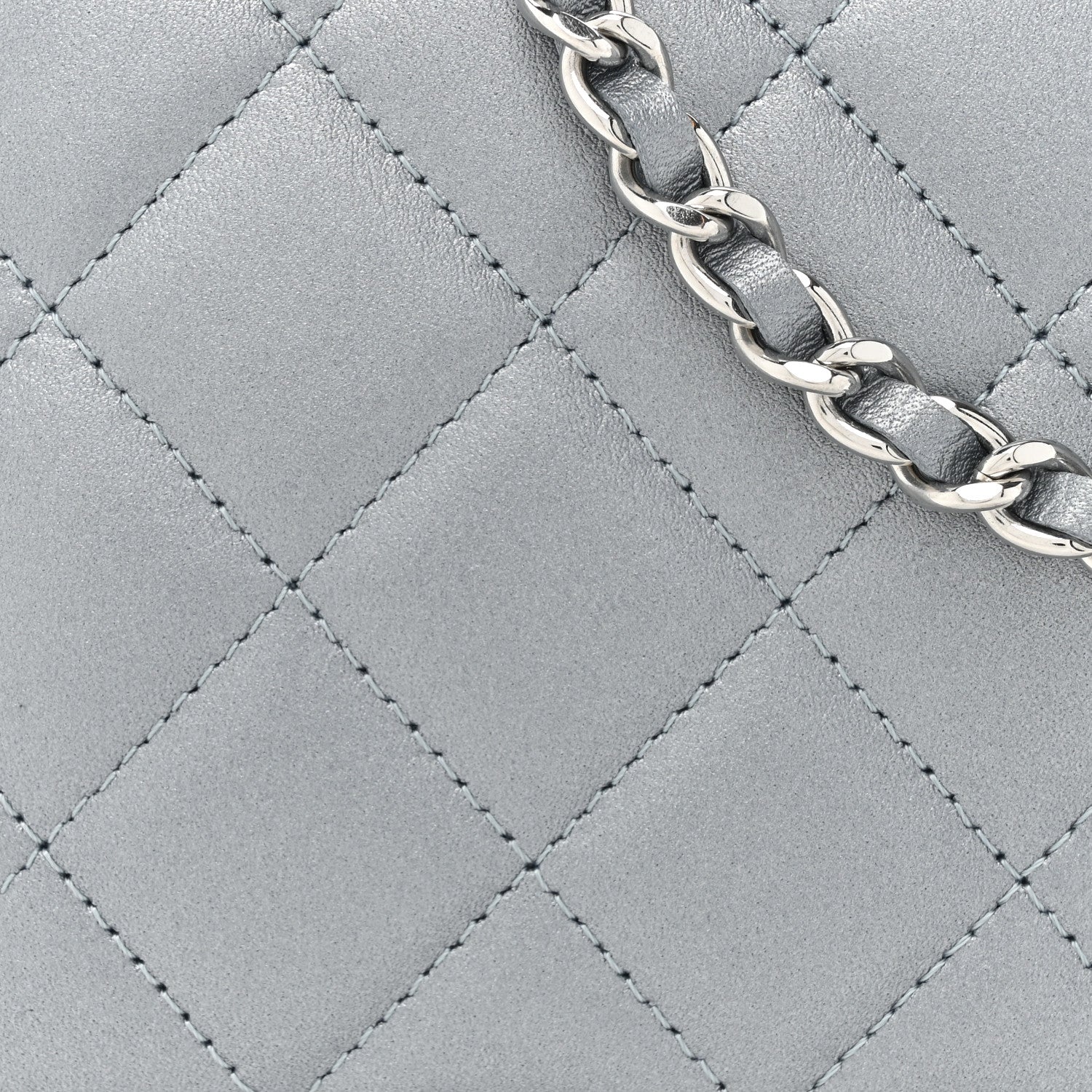 Chanel Metallic Lambskin Quilted Wallet On Chain WOC Silver 9 of 12