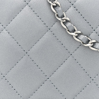Chanel Metallic Lambskin Quilted Wallet On Chain WOC Silver 9 of 12