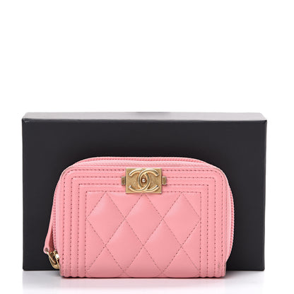 Chanel Lambskin Quilted Boy Zip Around Coin Purse Wallet Pink 14 of 14
