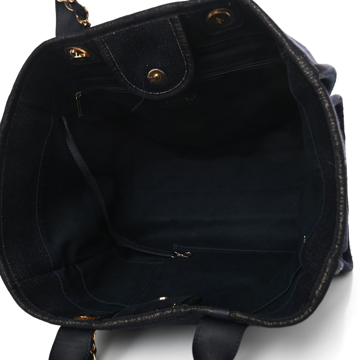 Lurex Canvas Medium Deauville Tote Navy Blue Gold