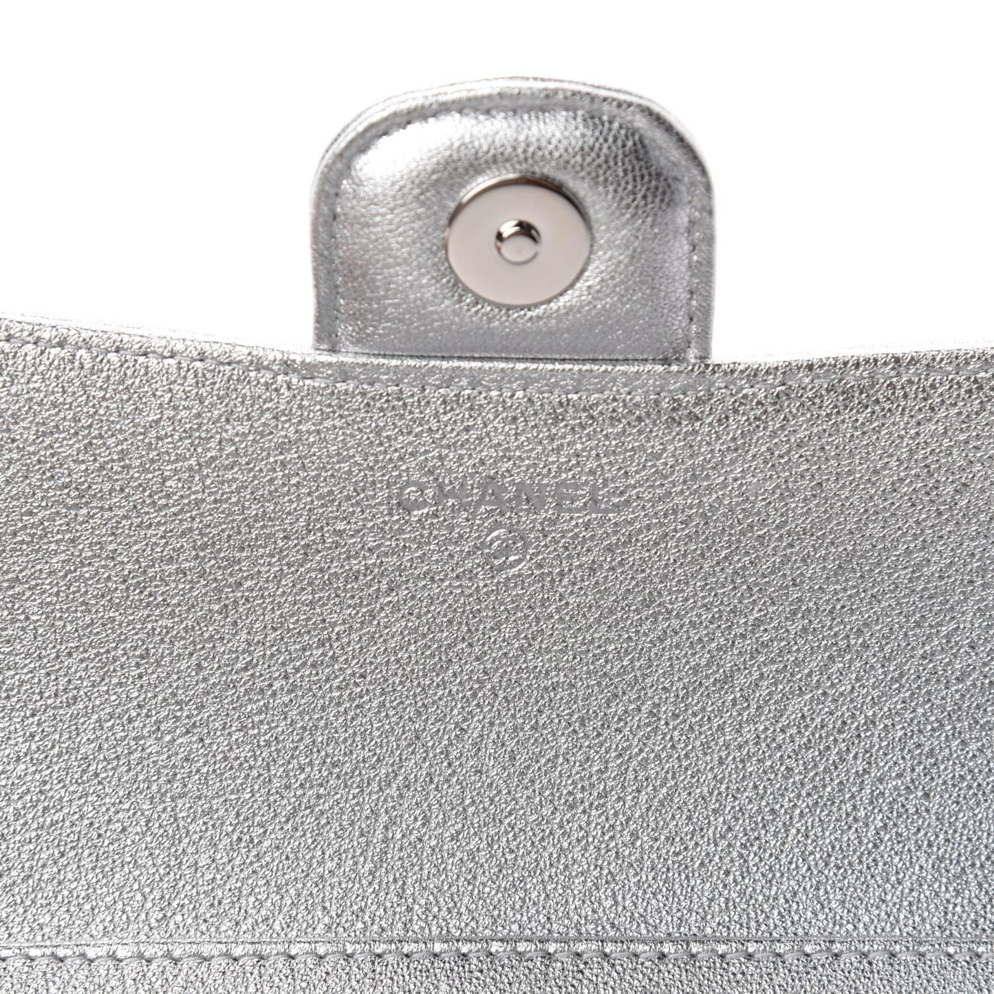 Metallic Lambskin Quilted Glasses Case With Chain Silver