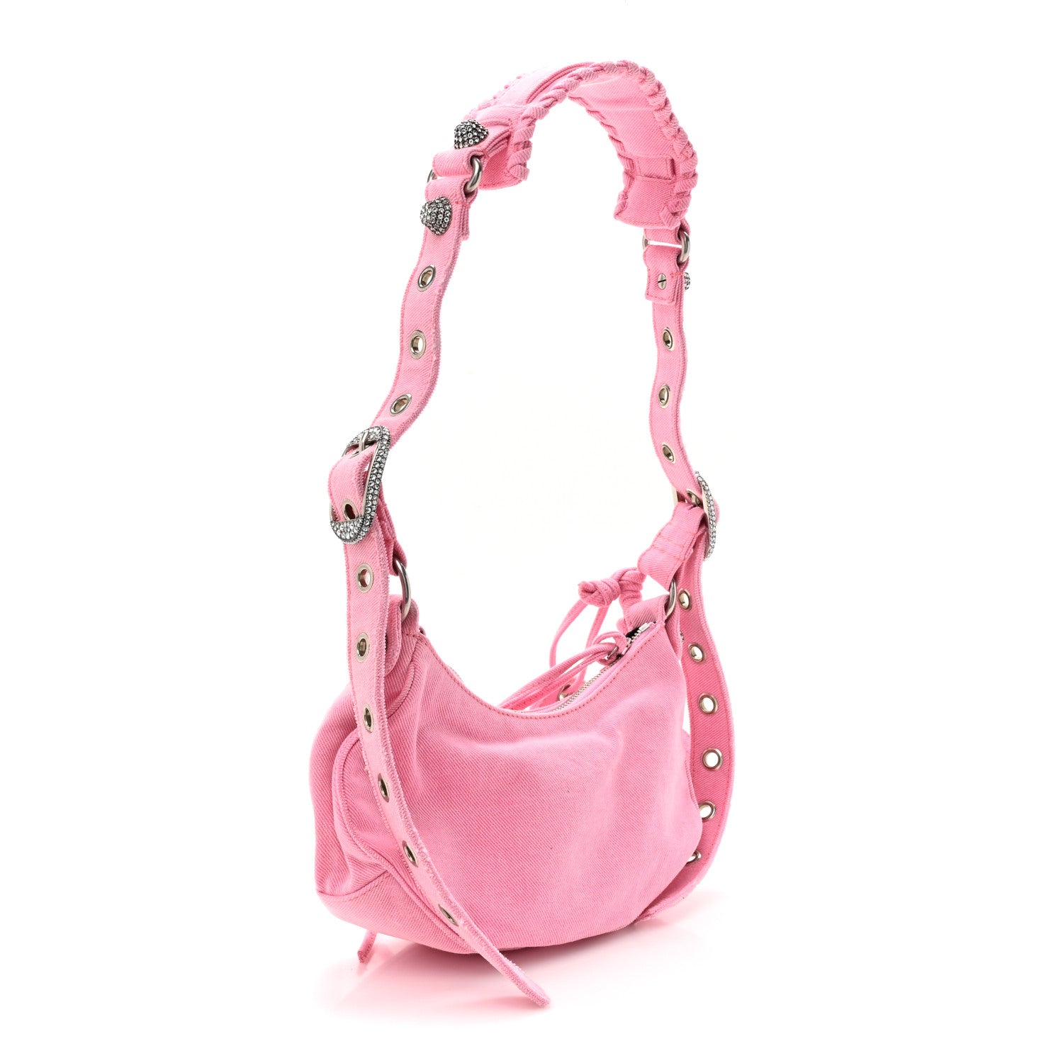Balenciaga Washed Frayed Denim Crystal Le Cagole Shoulder Bag XS Denim Pink 3 of 10