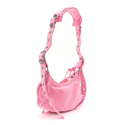 Balenciaga Washed Frayed Denim Crystal Le Cagole Shoulder Bag XS Denim Pink 3 of 10