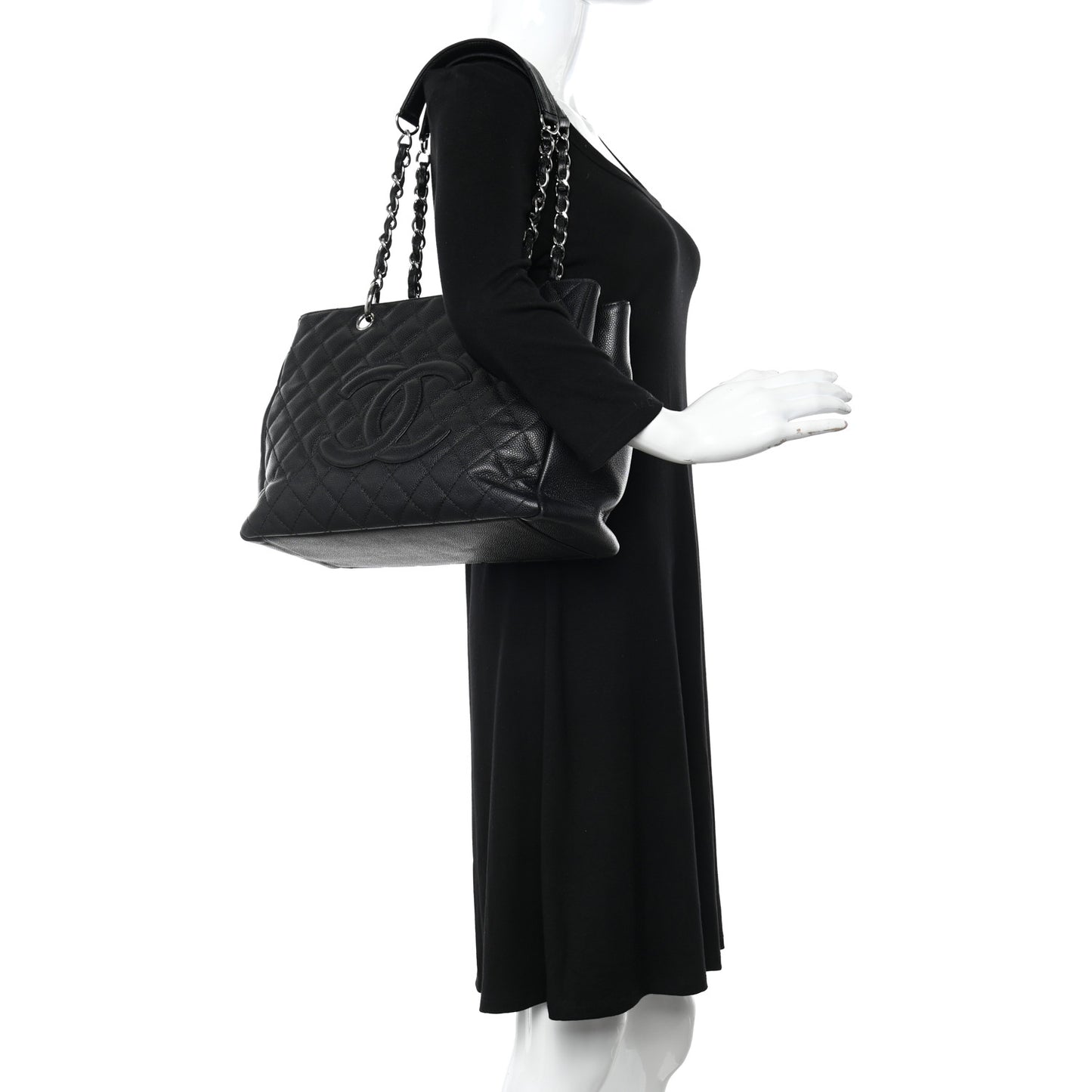 Caviar Quilted Grand Shopping Tote GST Black