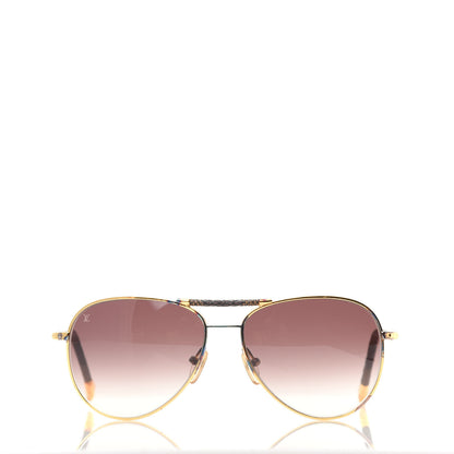 Louis Vuitton Damier Ebene Conspiration Pilote Aviator Sunglasses Z0202U Gold 2 of 7
