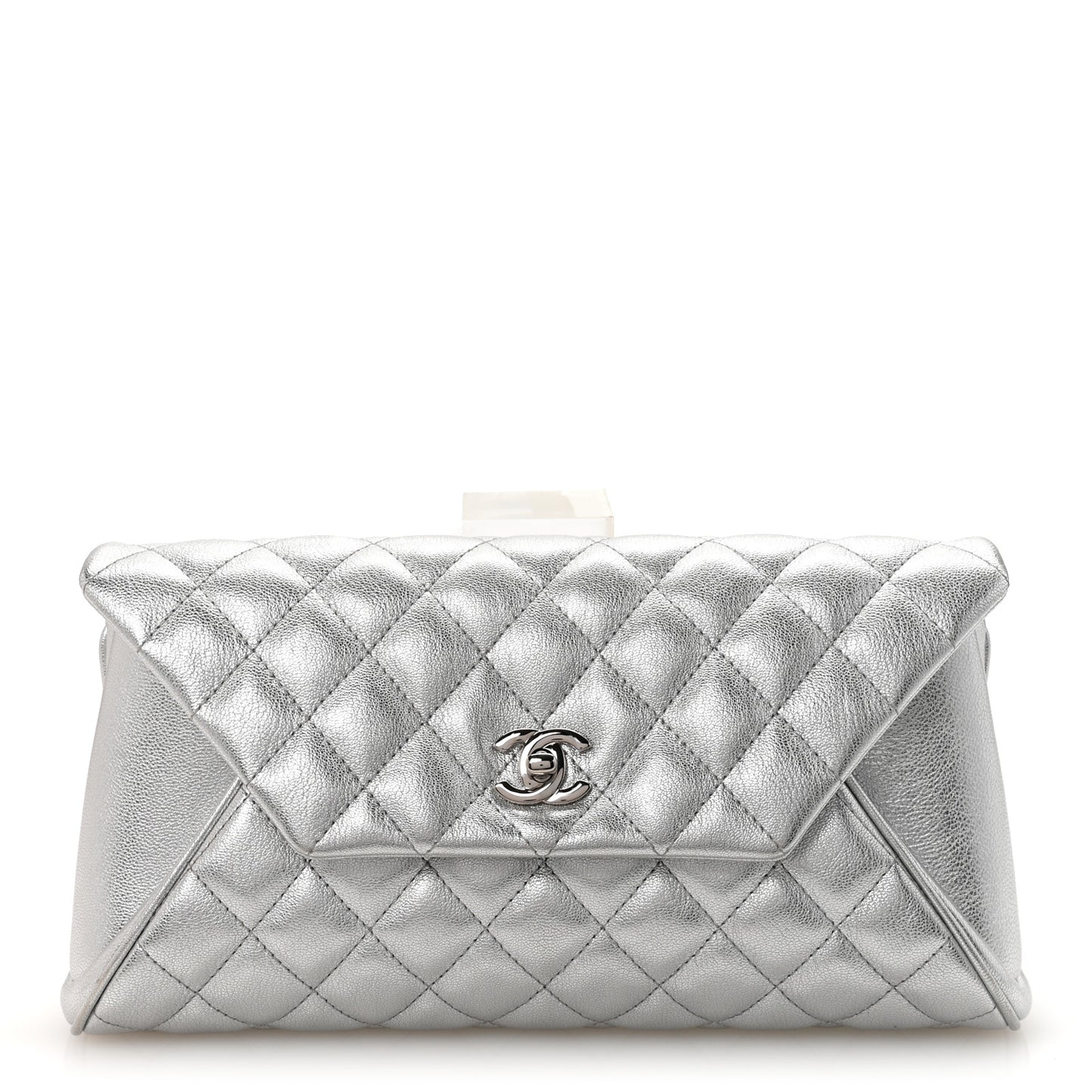 Metallic Calfskin Quilted Fold Up Again Clutch Silver