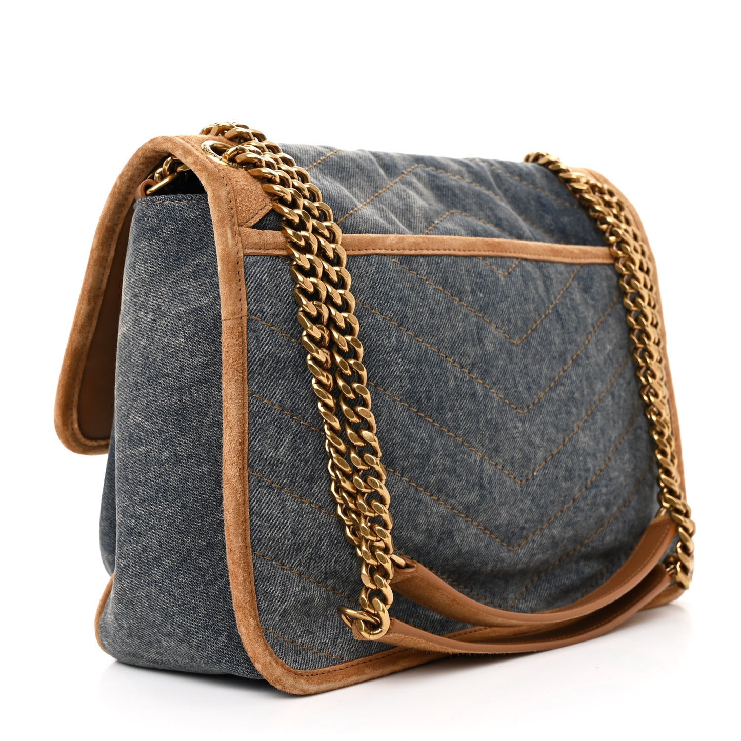Denim Suede Monogram Medium Niki Chain Satchel Blue Cinnamon
