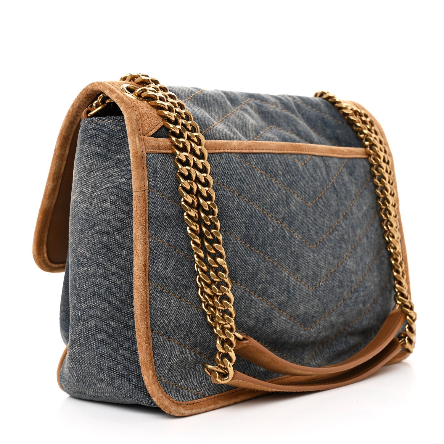 Saint Laurent Denim Suede Monogram Medium Niki Chain Satchel Blue Cinnamon 3 of 10