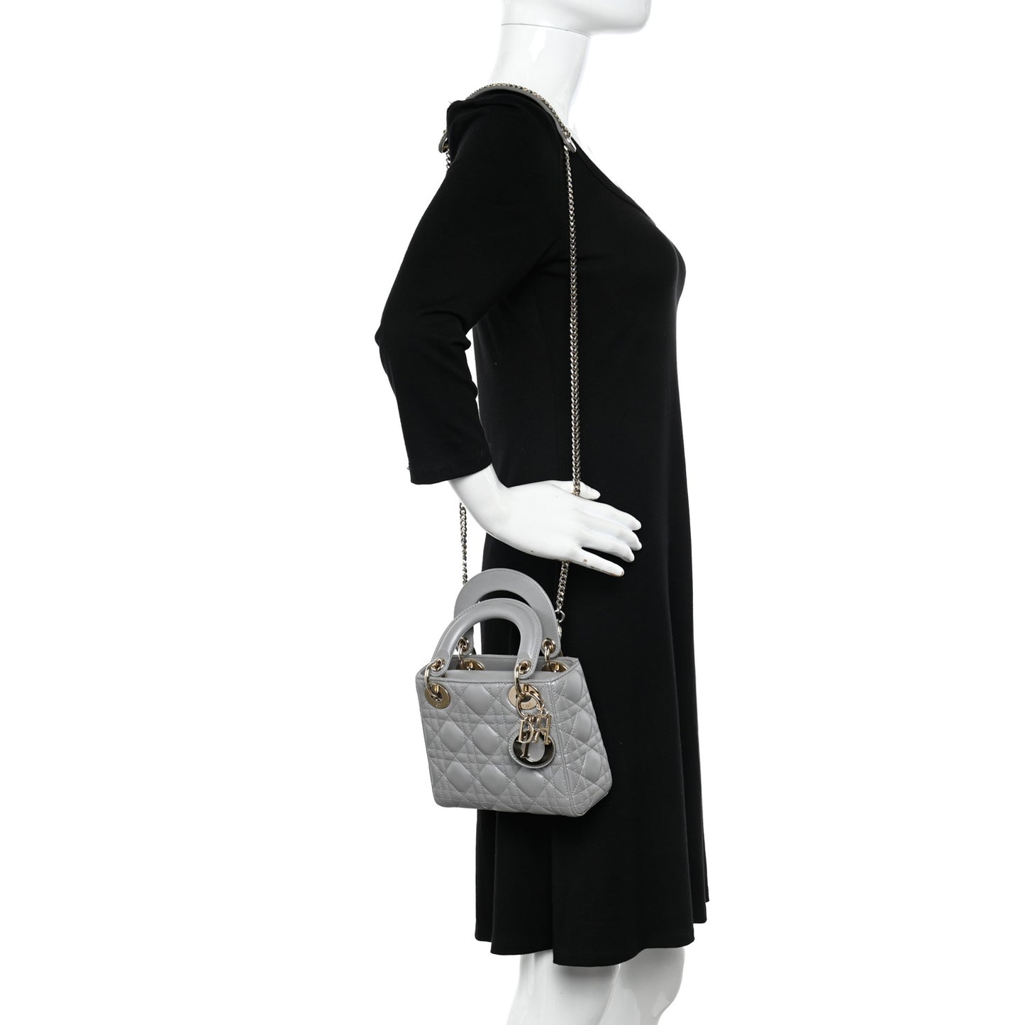 Lambskin Cannage Mini Lady Dior Gray Opaline