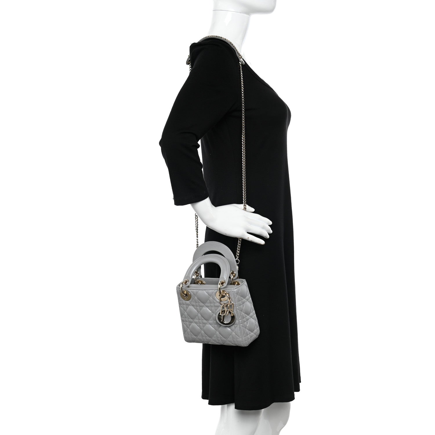 Christian Dior Lambskin Cannage Mini Lady Dior Gray Opaline 3 of 10