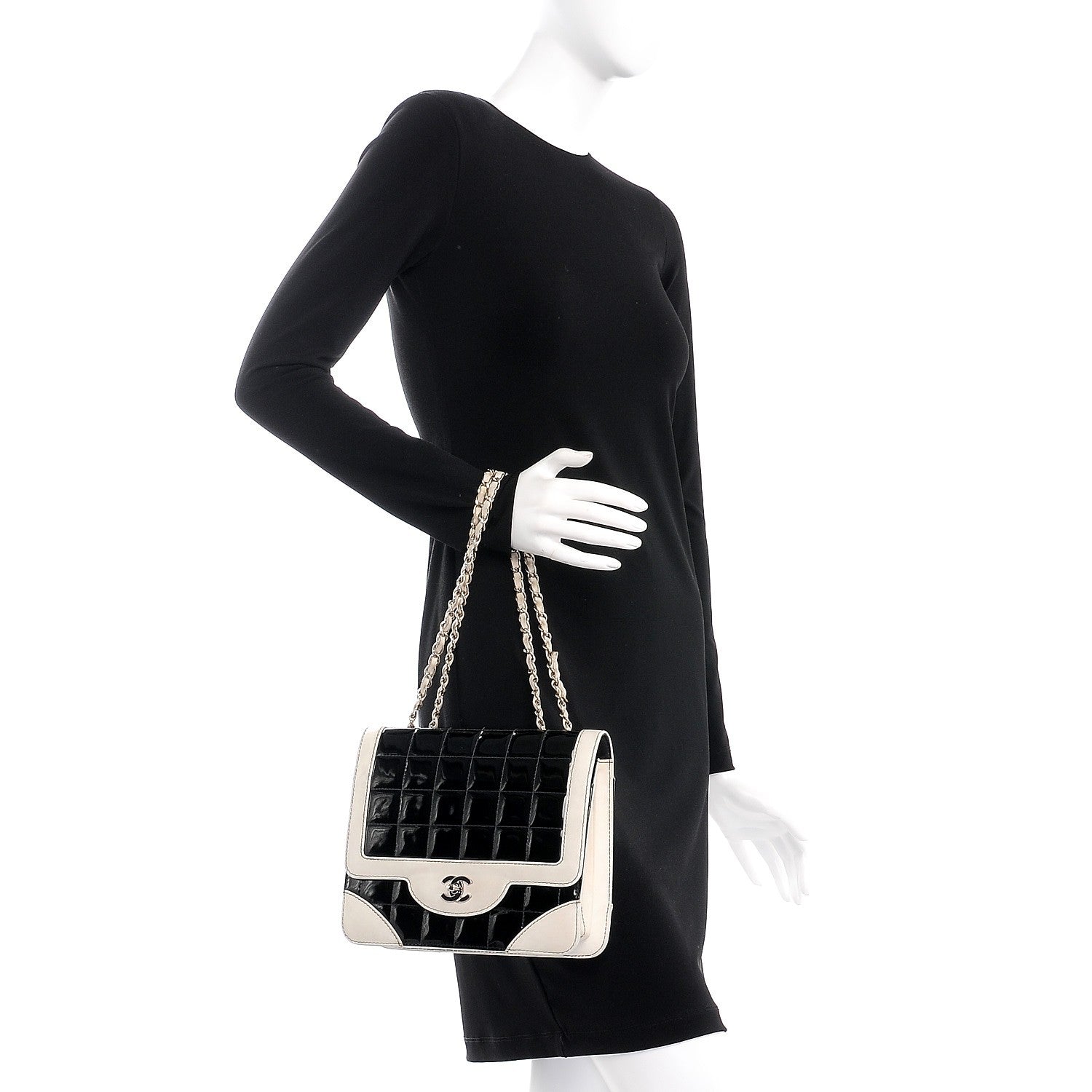 Chanel Patent Square Quilted Flap White Black 3 of 11