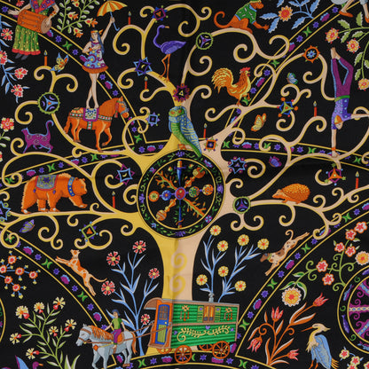 Hermes Silk Peuple Du Vent Scarf 90 Noir Vert Vif Violet 1 of 5