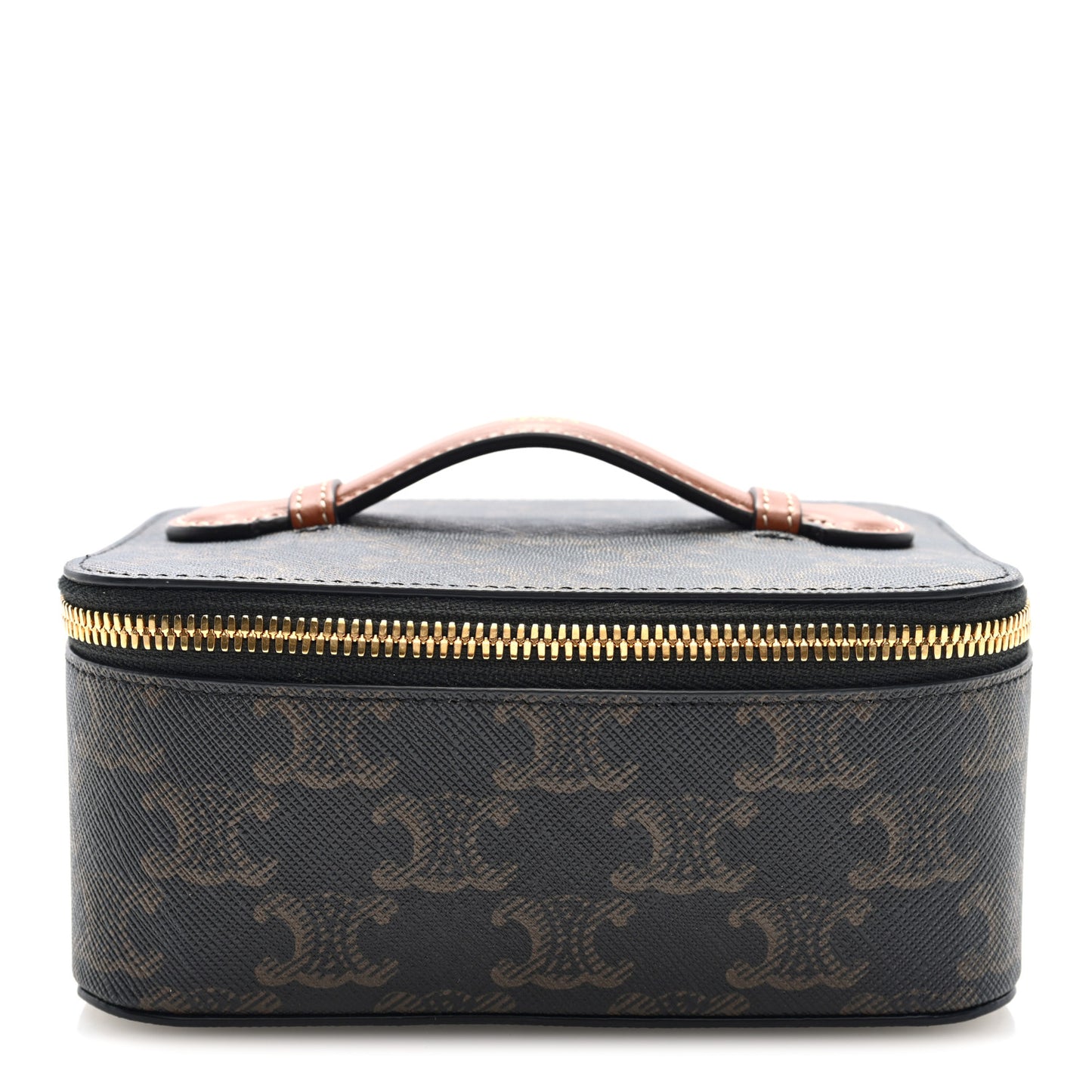 Triomphe Canvas Calfskin Small Top Handle Toiletry Case Tan