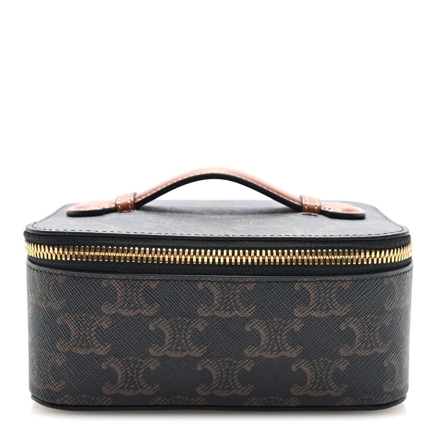 Celine Triomphe Canvas Calfskin Small Top Handle Toiletry Case Tan 1 of 6