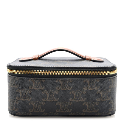 Celine Triomphe Canvas Calfskin Small Top Handle Toiletry Case Tan 1 of 6