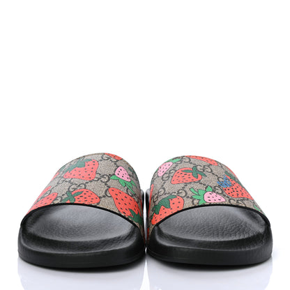 Gucci GG Supreme Monogram Strawberry Slide Sandals 37 Beige Multicolor 2 of 4
