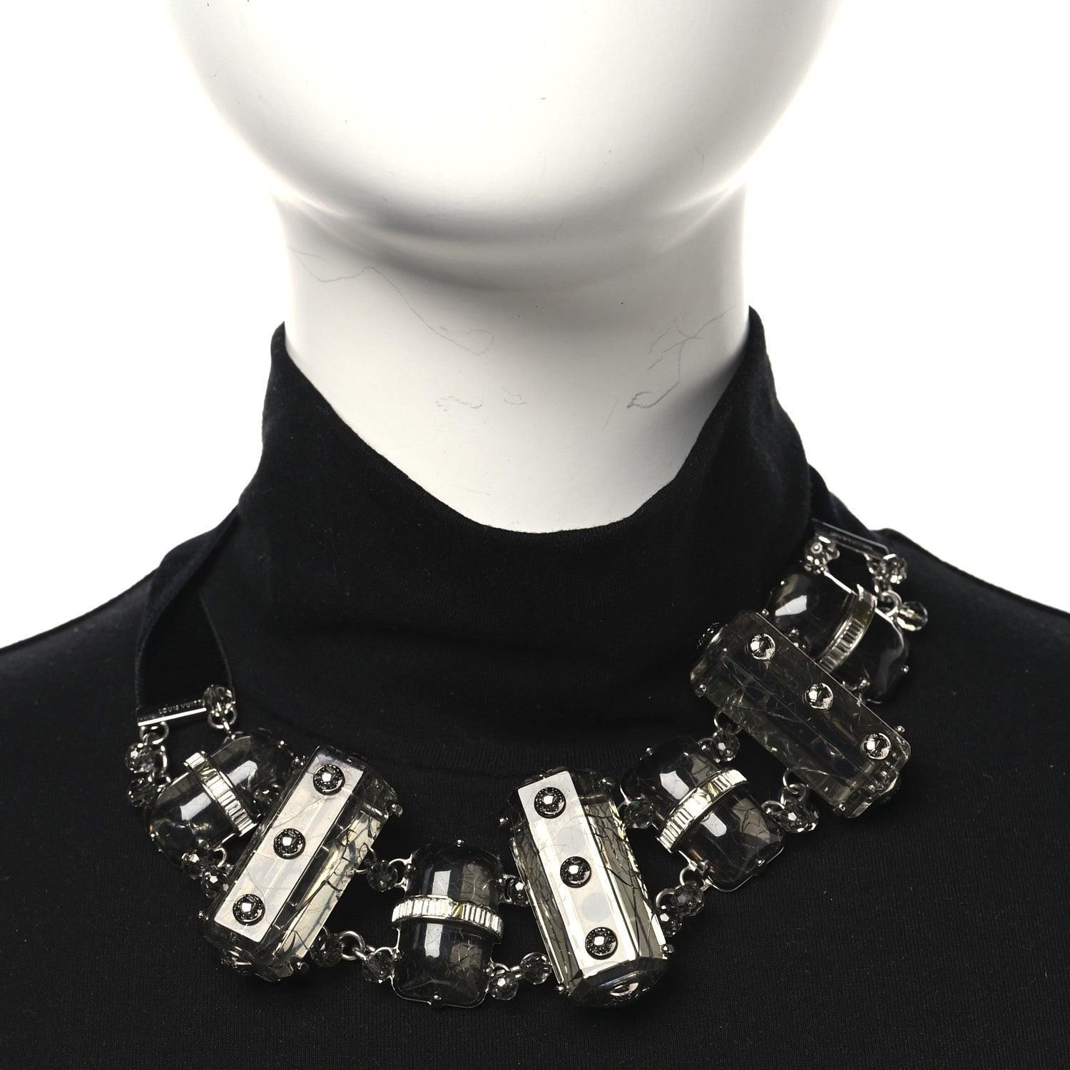 Louis Vuitton Velvet Resin Crystal Choker Necklace Black 2 of 5