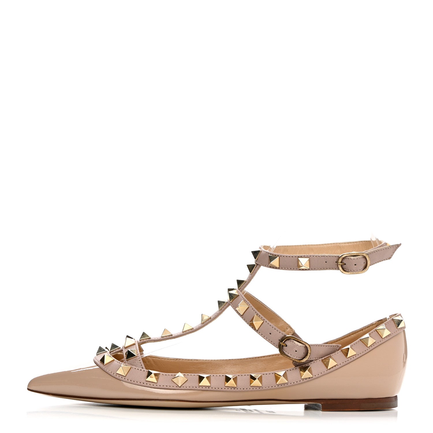 Valentino Garavani Patent Rockstud Cage Ballerina Flats 35.5 Poudre 1 of 13