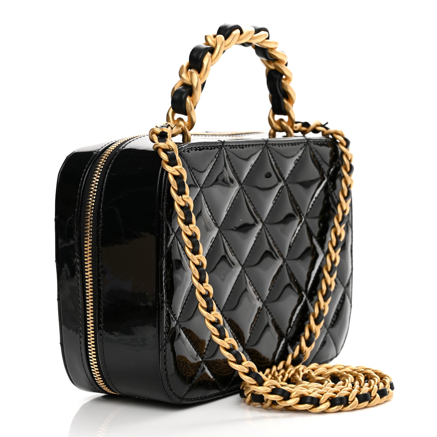 Patent Quilted Top Handle Small Vanity Case Black