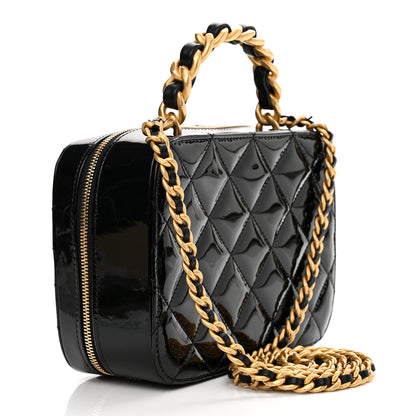 Chanel Patent Quilted Top Handle Small Vanity Case Black 2 of 9