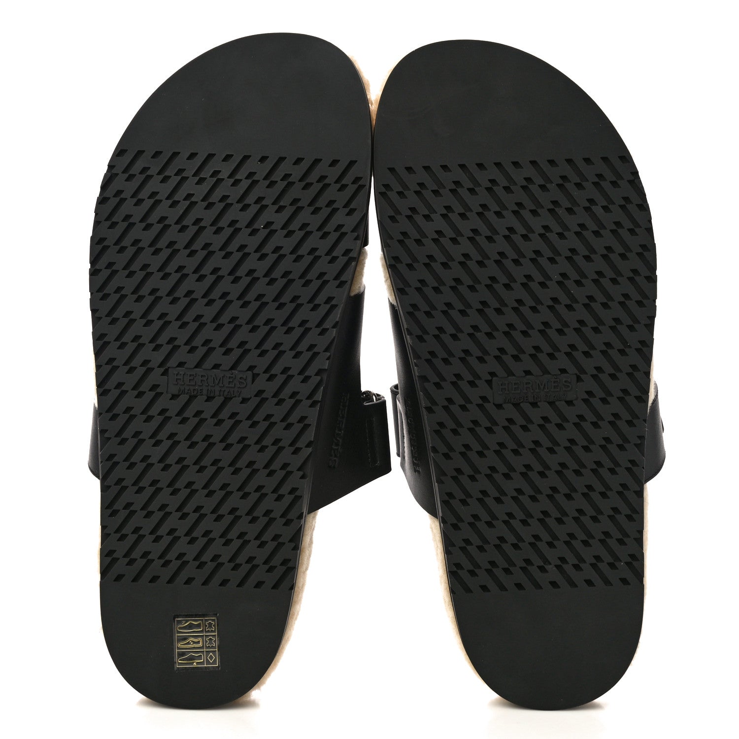 Hermes Veau Indios Woolskin Mens Chypre Sandals 44 Black Ecru 5 of 10
