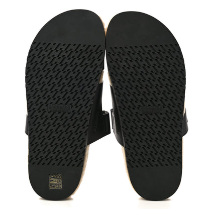 Hermes Veau Indios Woolskin Mens Chypre Sandals 44 Black Ecru 5 of 10