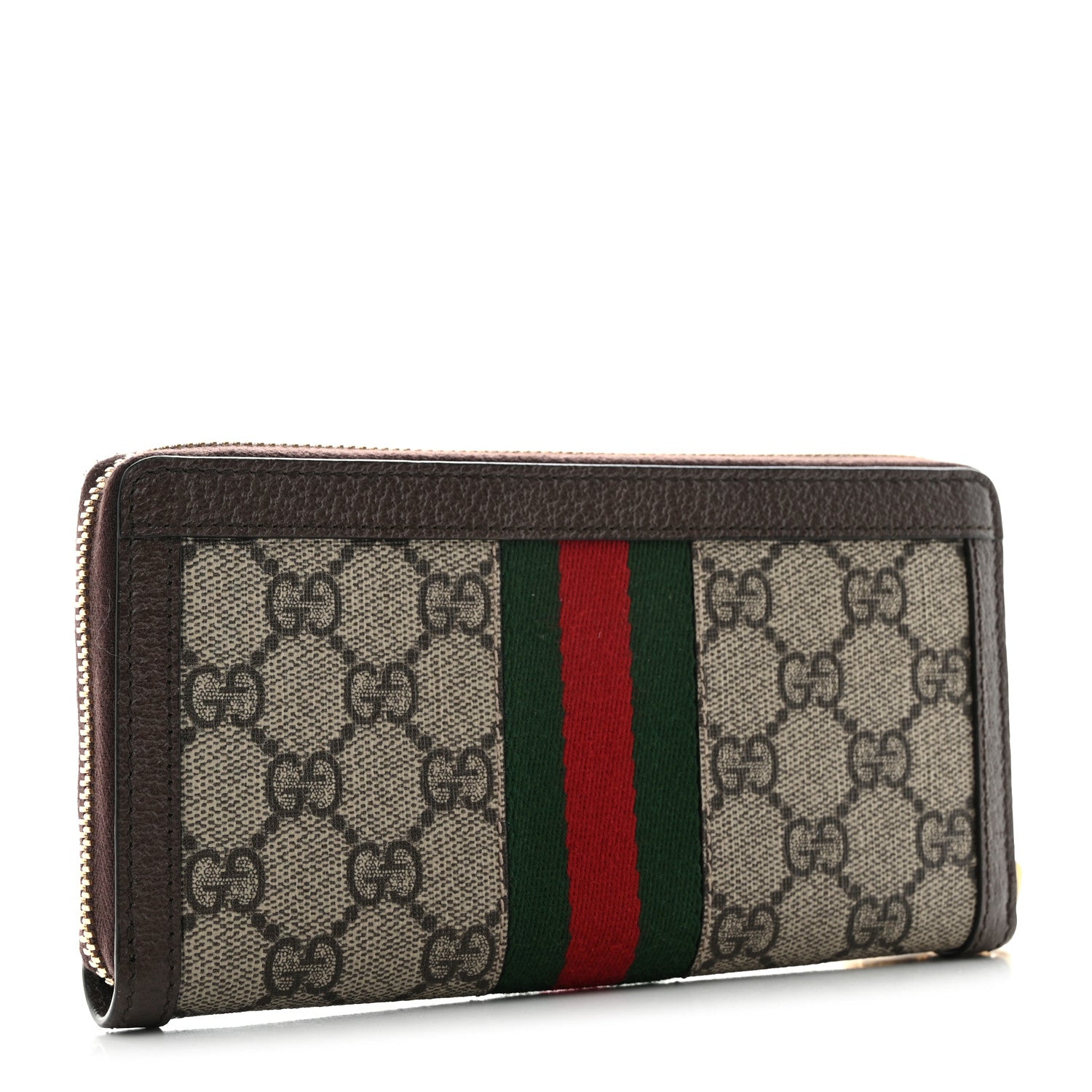 Gucci GG Supreme Monogram Web Ophidia Zip Around Wallet Brown 3 of 9