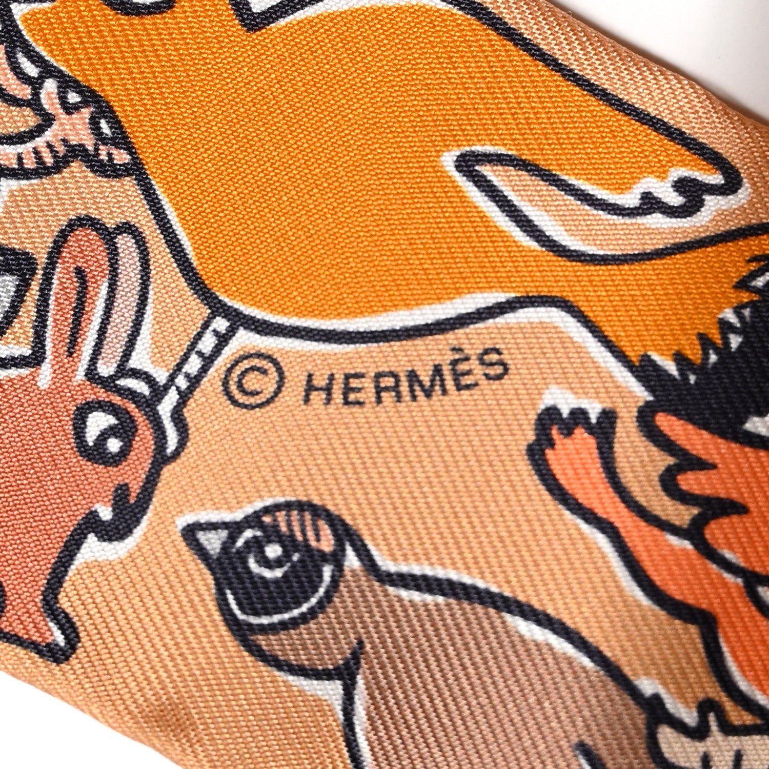 Hermes Silk Mille Et Un Lapins Twilly Beige Dore Abricot White 3 of 4