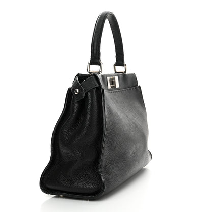 Fendi Cuoio Romano Selleria Bi-Color Medium Peekaboo Iconic Satchel Black Mou 3 of 15