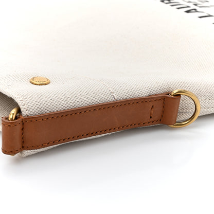 Saint Laurent Canvas Smooth Calfskin Universite North South Foldable Tote Naturel Brick 17 of 18