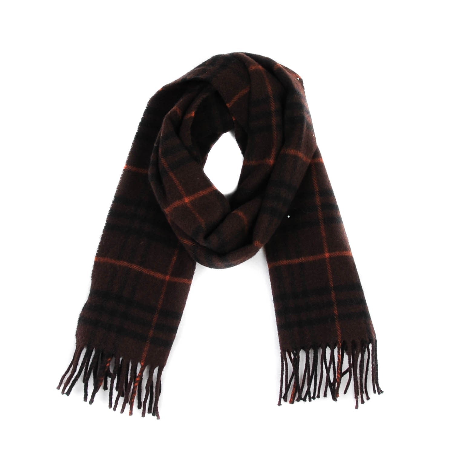 Burberry Wool Check Fringe Scarf Dark Brown 1 of 5