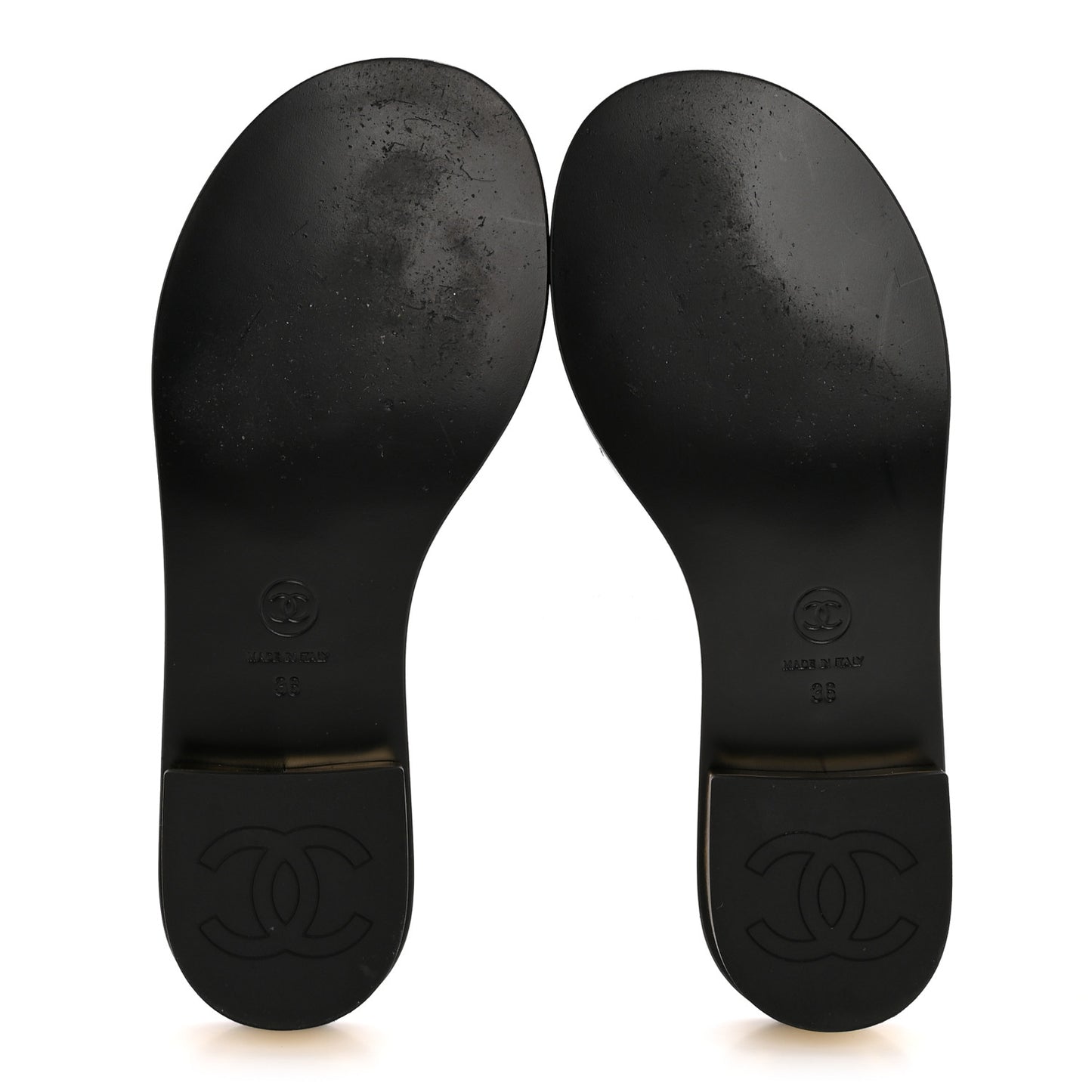 Patent Goatskin Quilted CC Mules Sandals 36 Black
