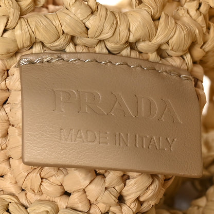 Prada Yarn Raffia Effect Crochet Logo Embroidered Tote Bag Naturale 6 of 9