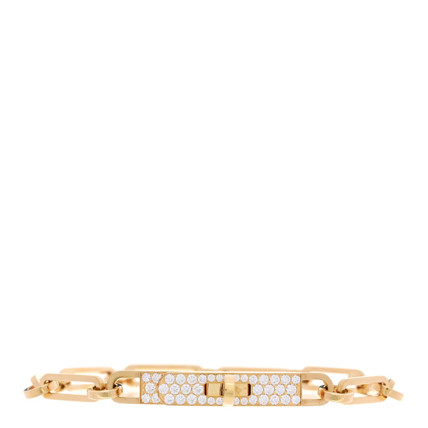 Hermes 18K Yellow Gold Diamond Pave PM Kelly Chaine Bracelet SH 1 of 4