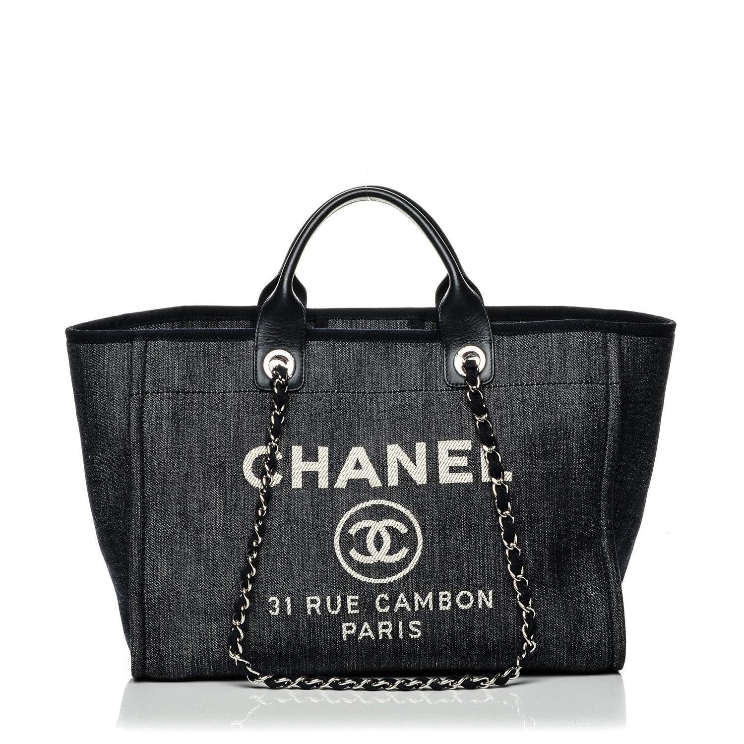 Chanel Canvas Large Deauville Tote Dark Blue 1 of 7