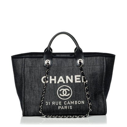 Chanel Canvas Large Deauville Tote Dark Blue 1 of 7