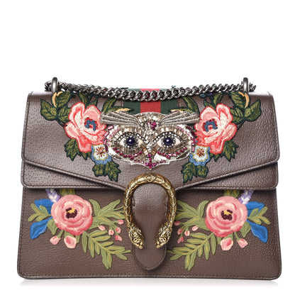 Gucci Calfskin Web Owl Embroidered Medium Dionysus Shoulder Bag New Acero Multicolor 1 of 17